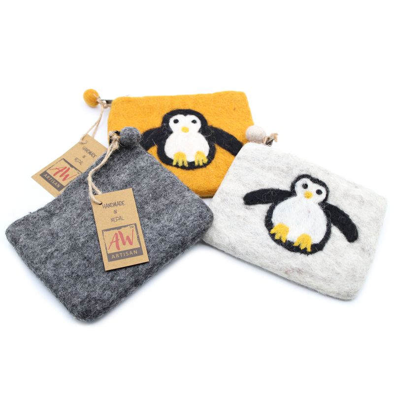 Pochette à glissière en feutre naturel (asst) -  Pengouin Mignon