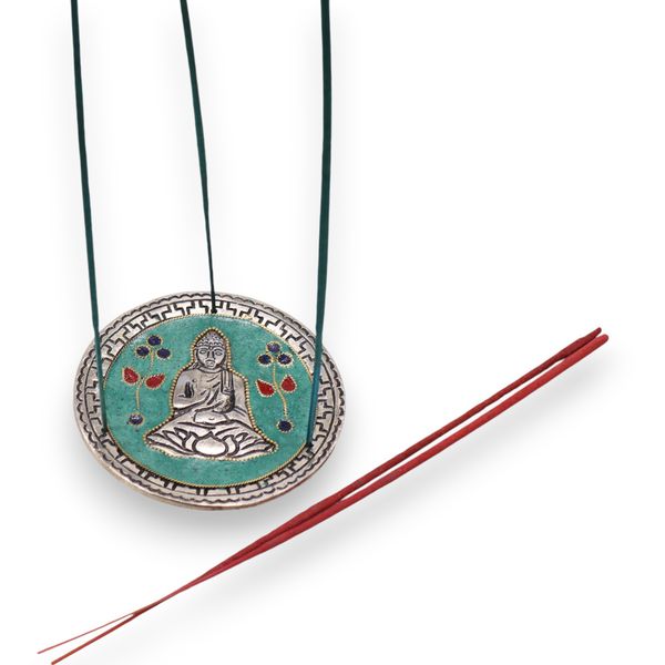 Porte-encens décor Bouddha vert 10cm