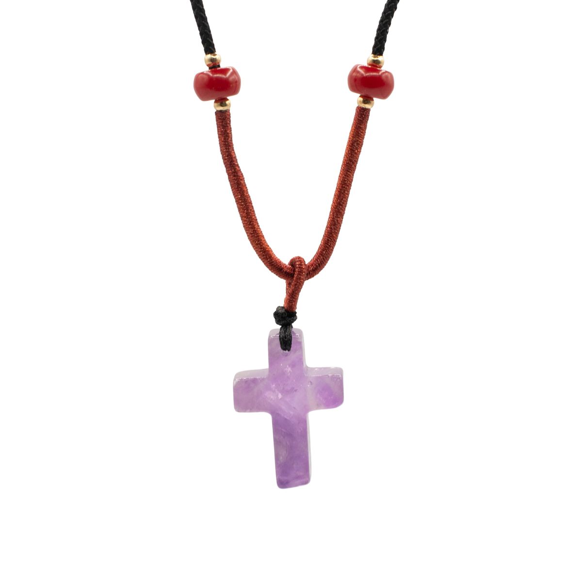 Colar de cordão com pendente de pedra preciosa – Cruz de ametista