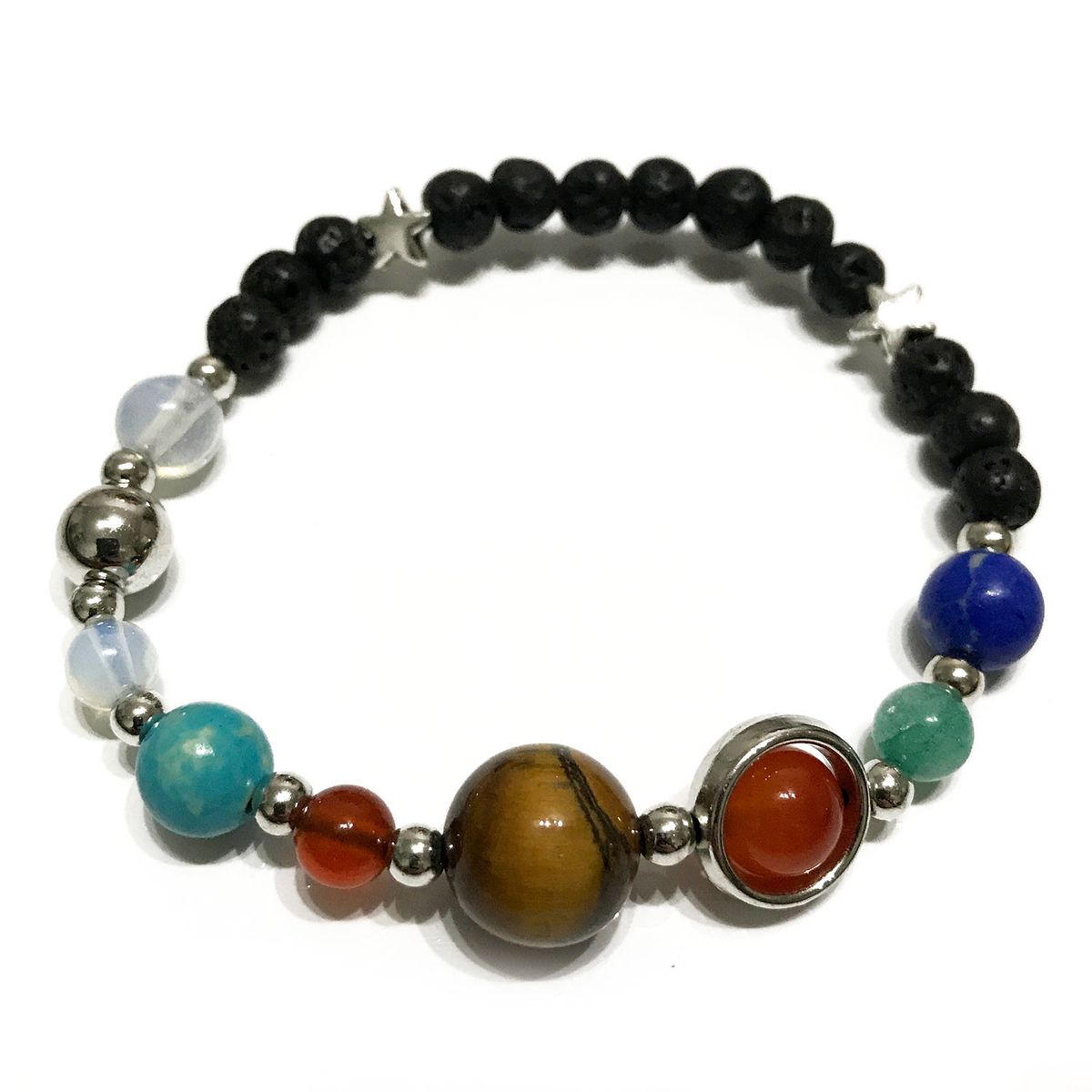 Pulseira de Pedra de Lava - Sistema Solar - Prata