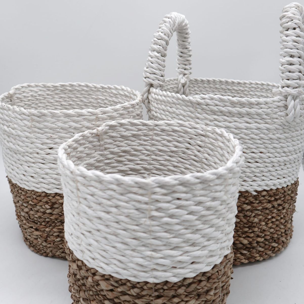Conjunto de cestos de algas marinhas - Branco natural
