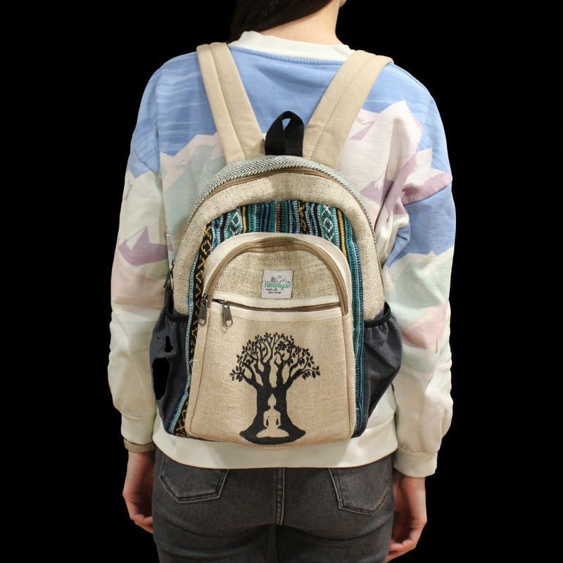 Petit Sac à Dos en Chanvre -  Design Arbre Bodhi