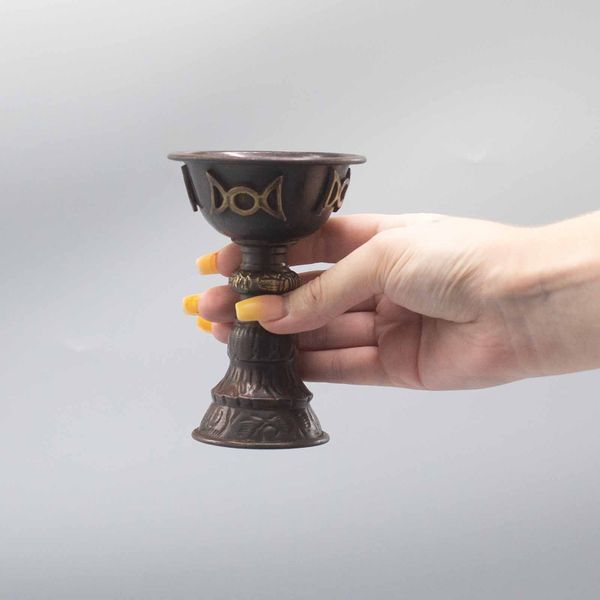 Gobelet Rituel Antique en Cuivre avec Triple Lune 8x13cm