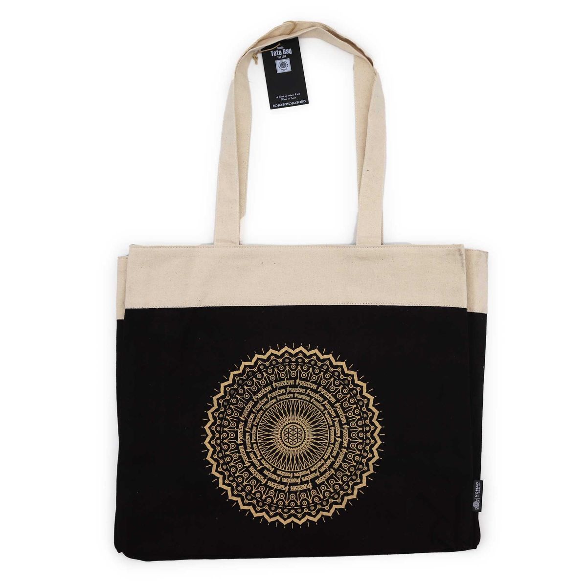 Saco tote extragrande em chocolate lavado à pedra 14 oz - Mandala da Liberdade