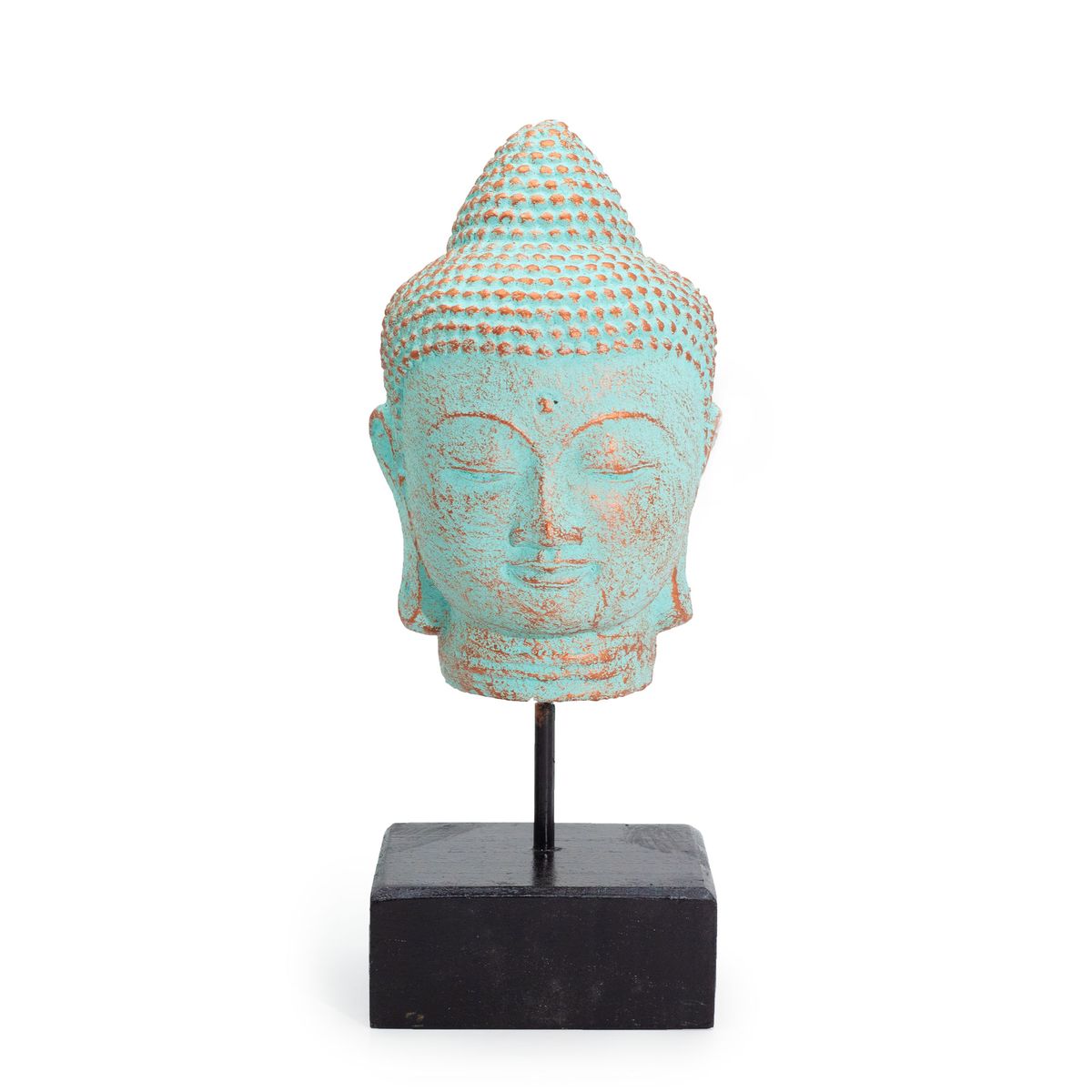 Cabeça de Buda em Repouso sobre Suporte - Cobre Verde