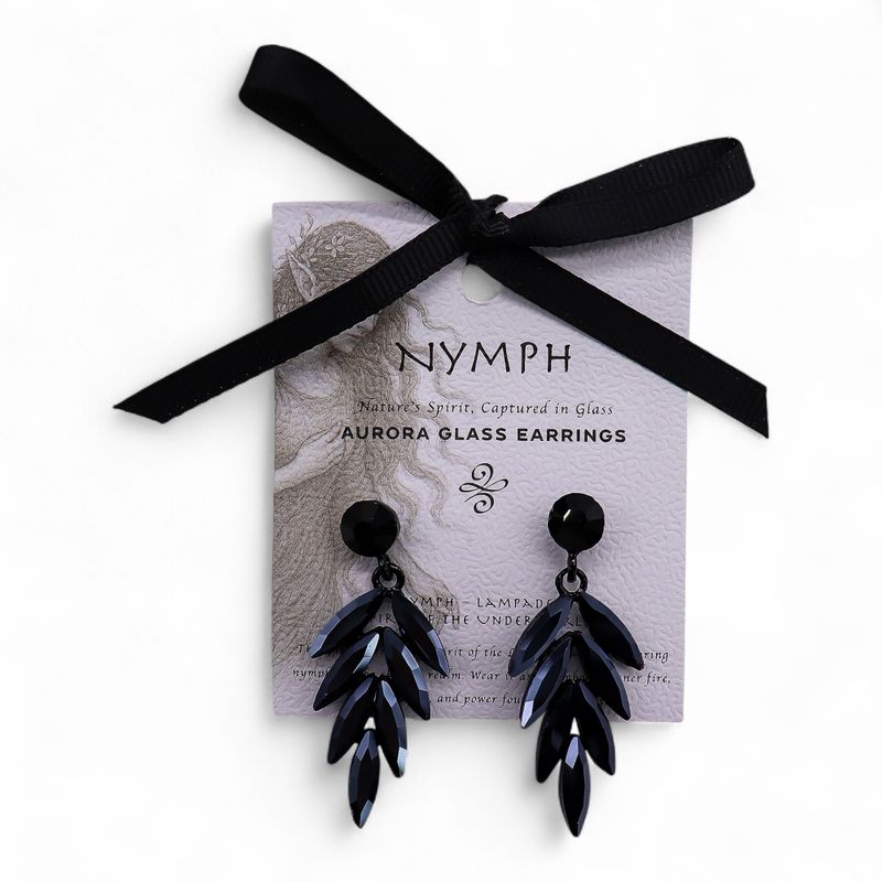 Nymph Aurora Сережки Скляні Довгі - Підвіски - Глибокий Чорний