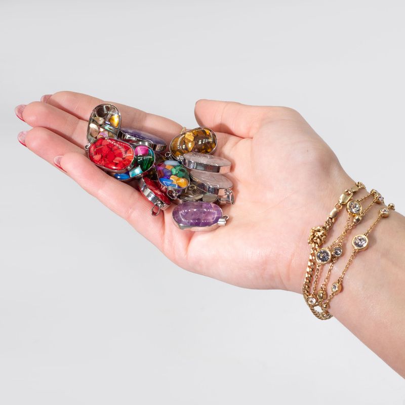 Pendentifs Acier – 12 Ovales Gemmes & Coquillages
