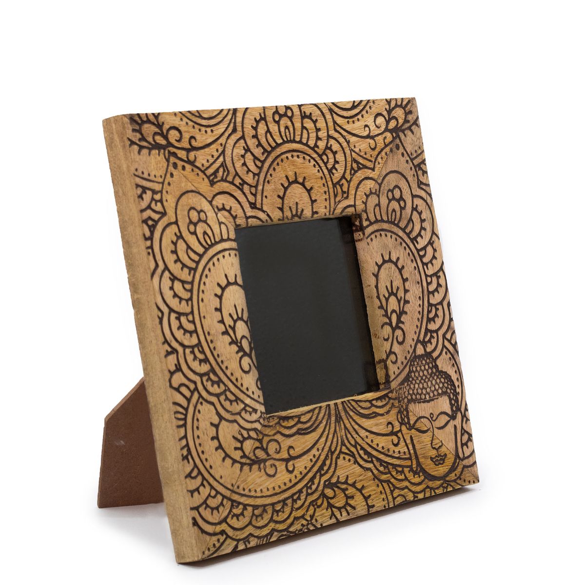 Pequena moldura de madeira de manga (para 10x10 cm) 20x20x2 cm - Buda Preto