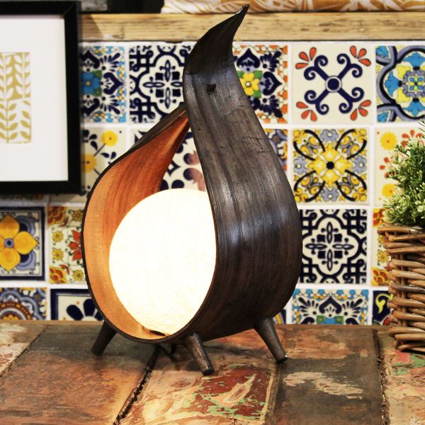 Lampe Naturelle en Noix de Coco - Enveloppe Torsion Chocolat