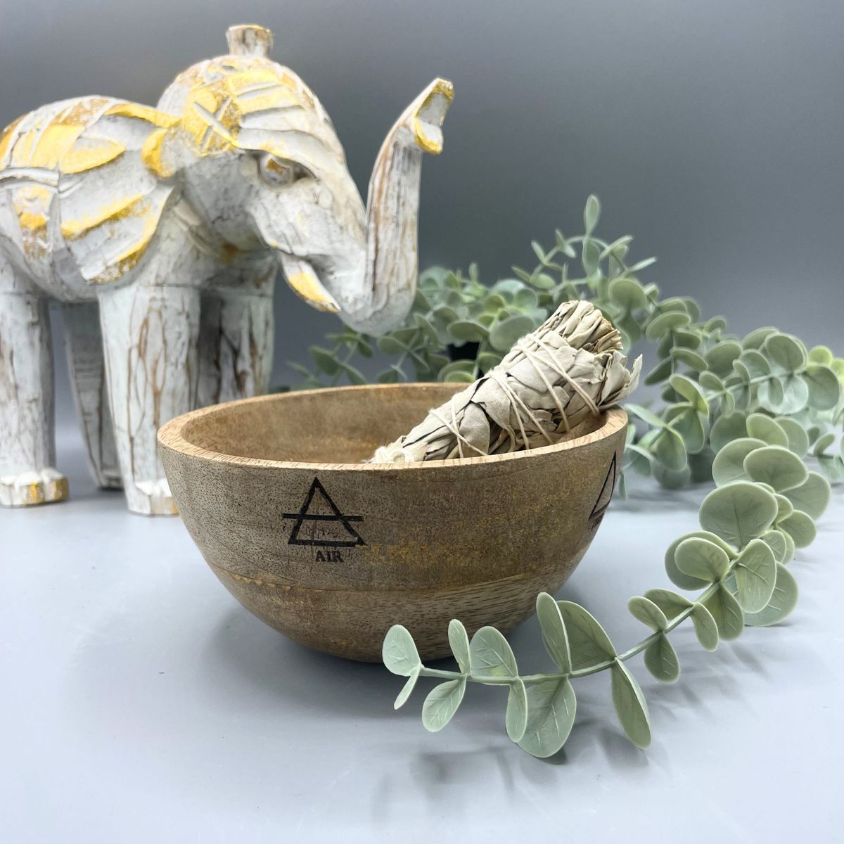 Taça de madeira para oferendas e rituais - Os Quatro Elementos - 13x7 cm