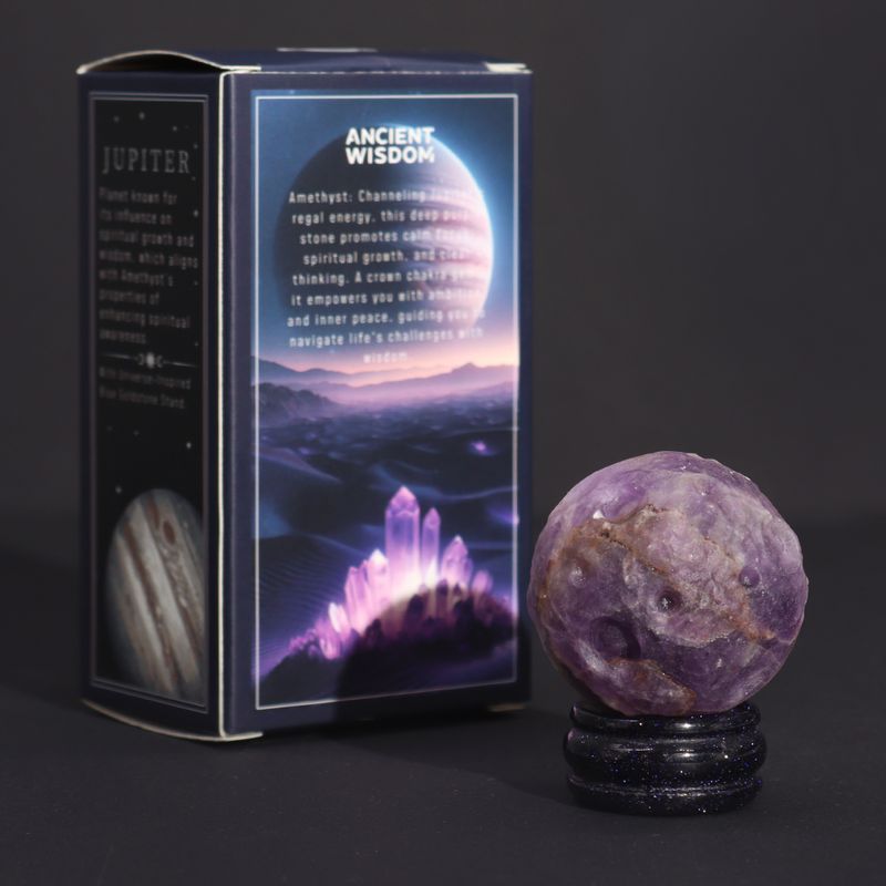 Planète Améthyste socle Goldstone Pierre de soleil