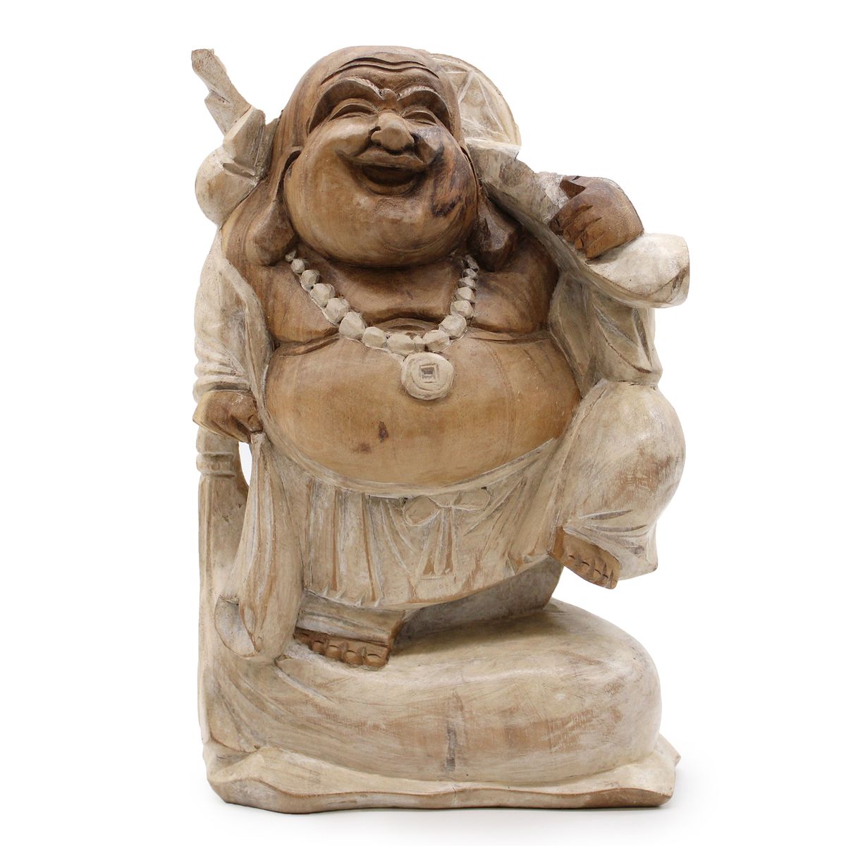 Buda Feliz Bring Madeira - Branqueado 30 cm
