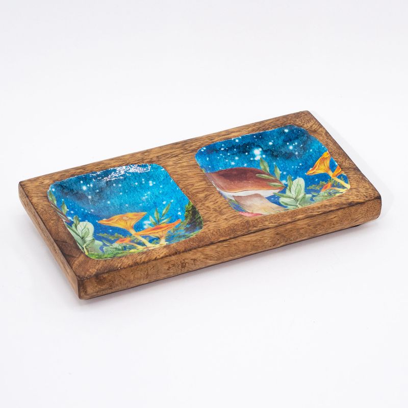 Double plateau à bijoux 20x10x2,5 cm - Design Champignon Bleu-vert
