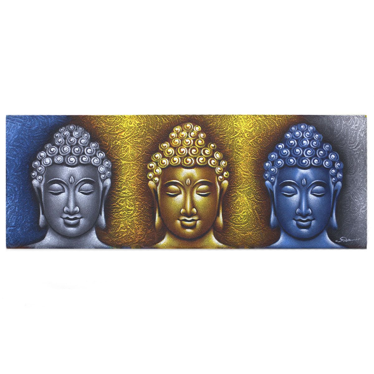 Quadro de Buda - Três Cabeças com Detalhes em Ouro