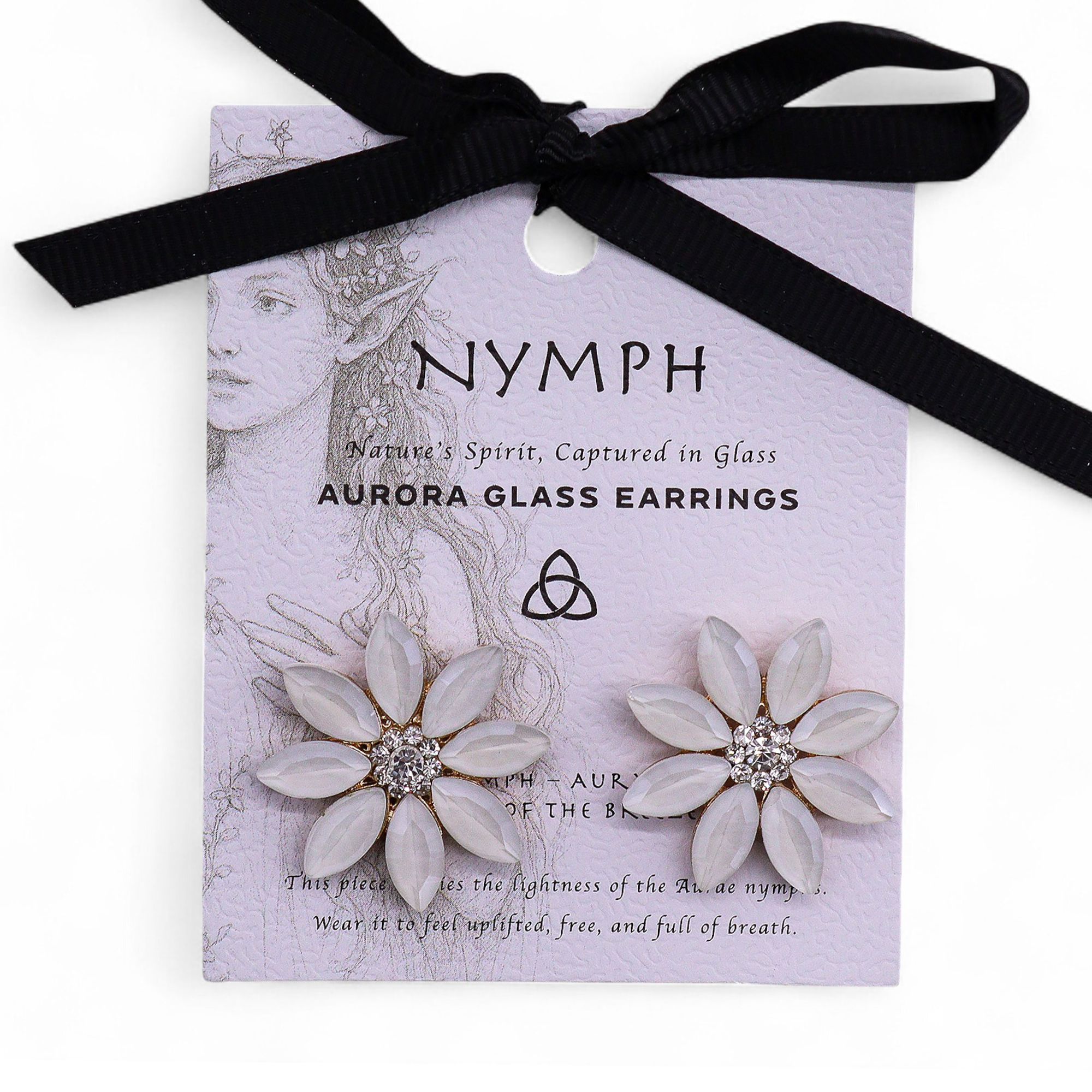 Pearl Glass Flower Earrings - Polished Stainless Steel