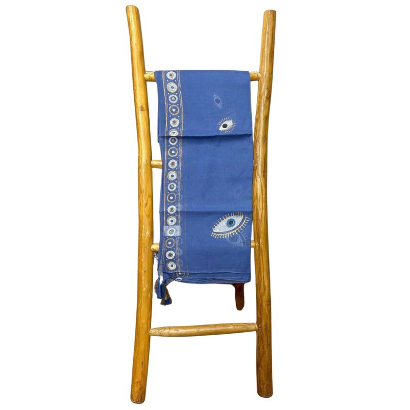Nomad Sari - Pareo - Rich Blue & Gold Hand Painted Evil Eye Design