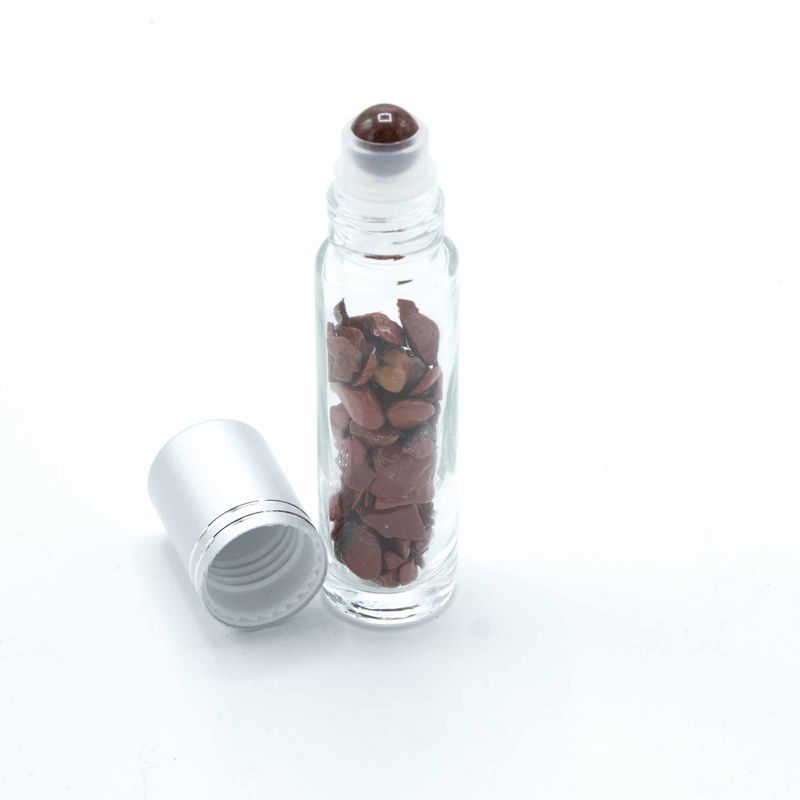 Bouteille Roll-On d'Huile Essentielle avec Gemme - Jaspe rouge - Bouchon Argenté