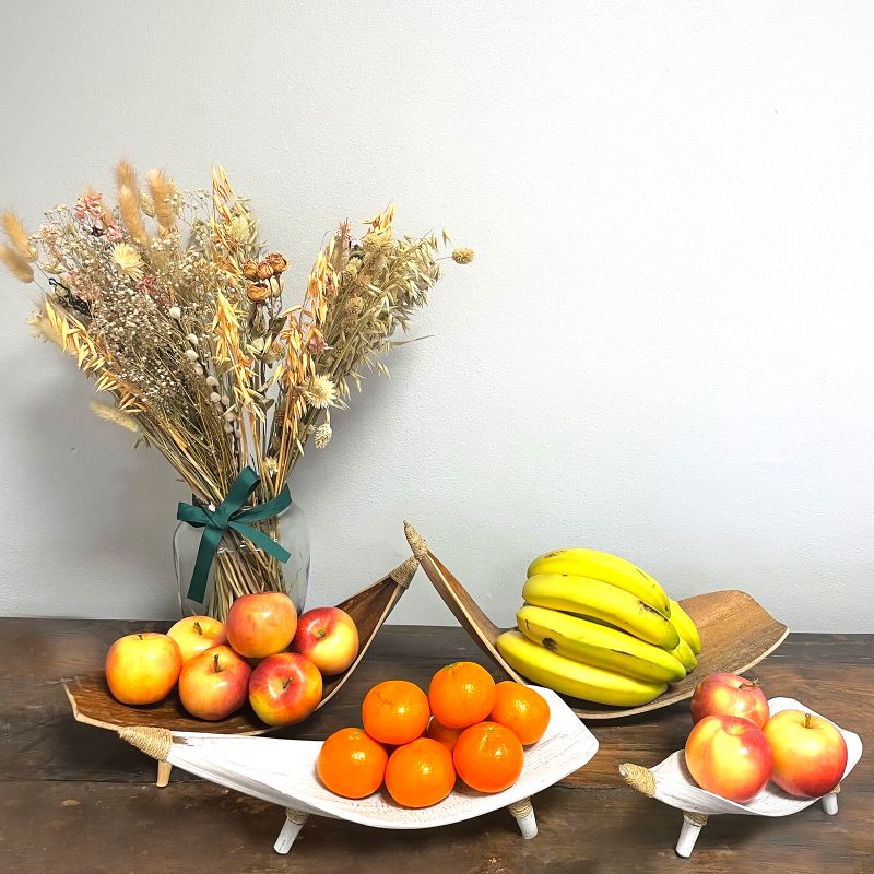 Ensemble de Bols à Fruits en Feuille de Noix de Coco - Blanc Délavé