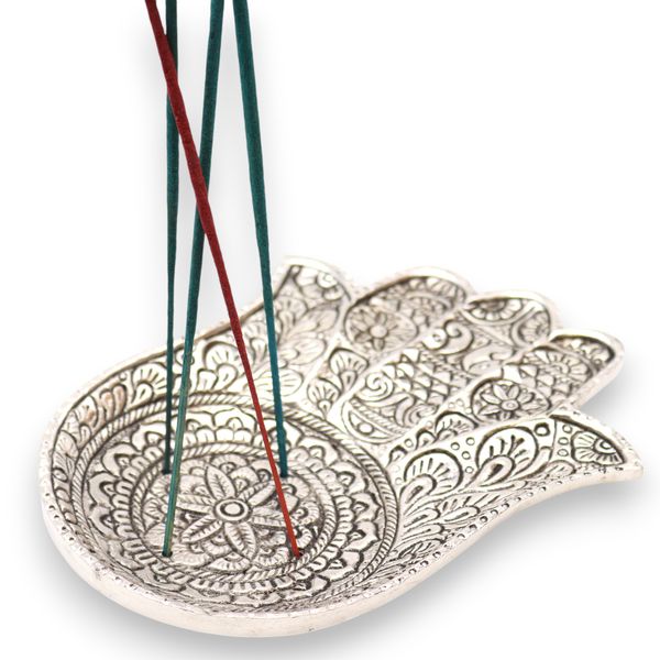 Porte-encens Hamsa en aluminium poli grand modèle 18x13cm