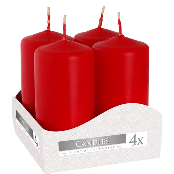 Conjunto de 4 Velas Pilares 40x80mm - Vermelho