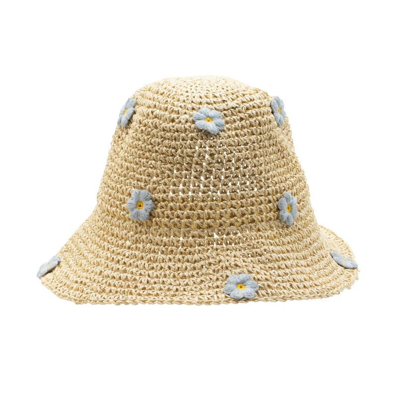 Nomad Sari Floppy Straw Sun Hat - beige och blå blommor