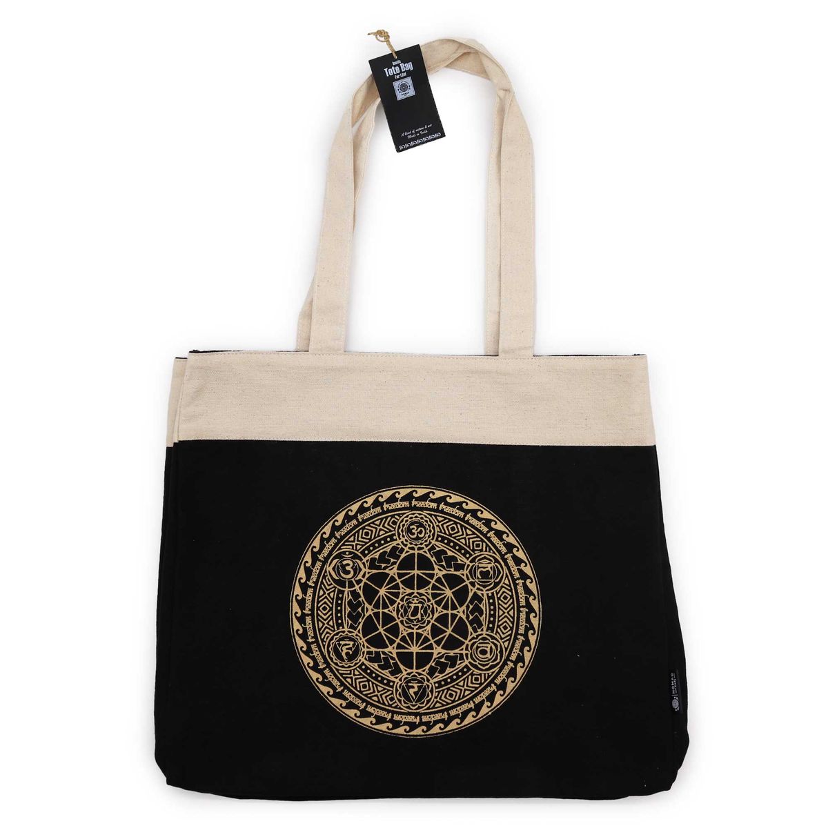 Saco tote extragrande em chocolate lavado à pedra 14 oz - Chakra da Liberdade