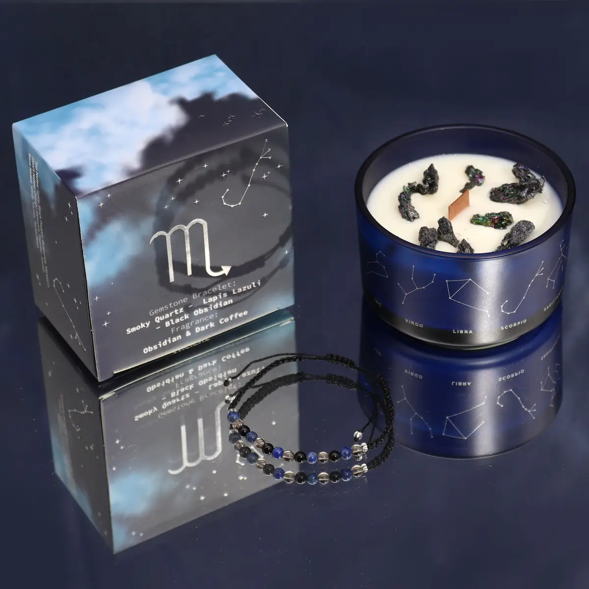 Zodiac Crystal Candle with Gemstone Bracelet - Scorpio — Candles · GlowDuty apothecary