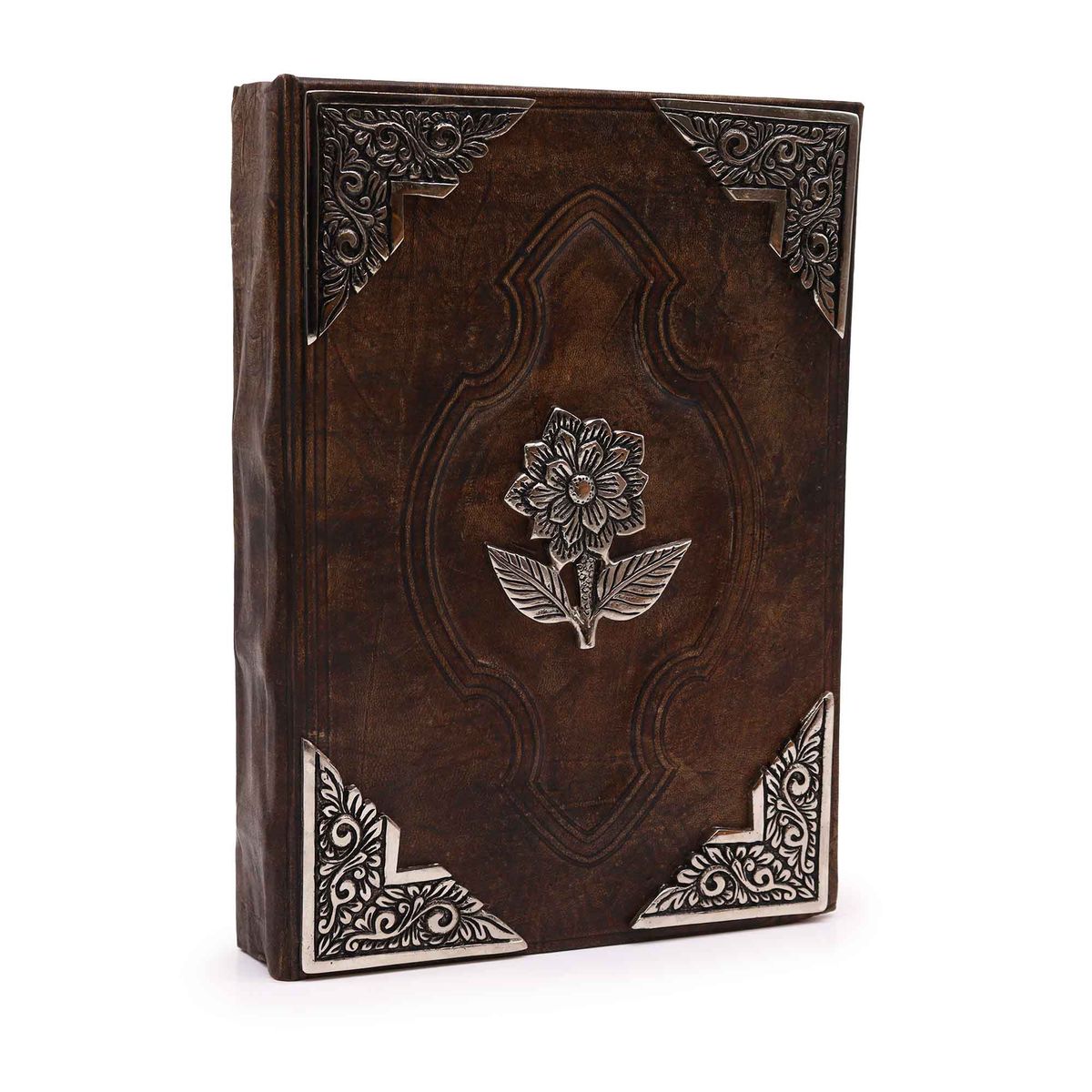 Livro em bronze vermelho - Decoração com rosas de zinco nas bordas da capa
