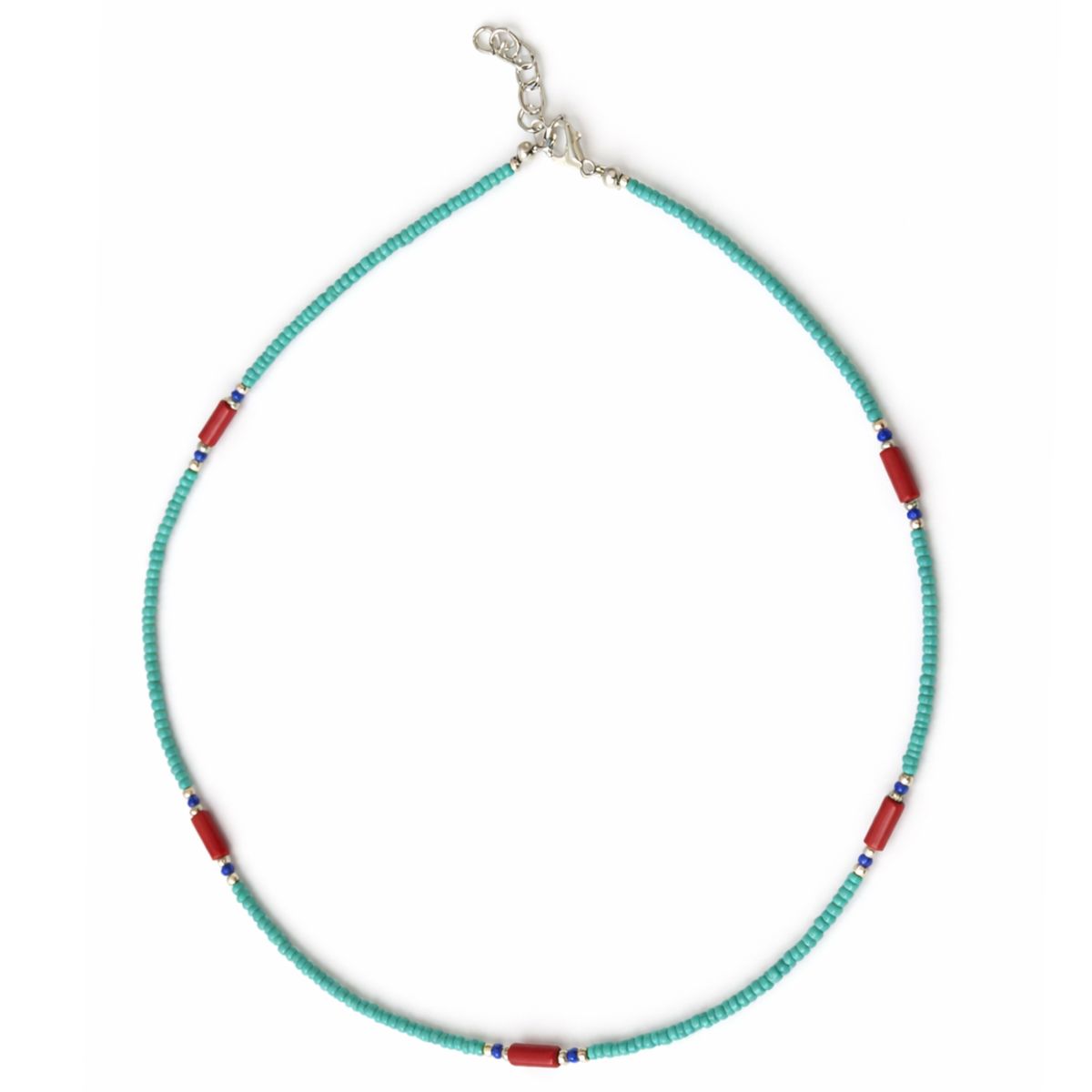 Turquesa nepalesa e coralita de alta qualidade - Colar com detalhe em lápis-lazúli - (42 cm)