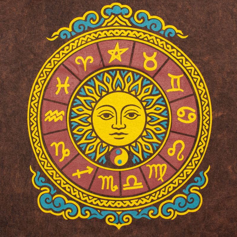 Nomad Sari Camiseta de algodón lavado a piedra - Sol y Zodiaco - Marrón - Talla S