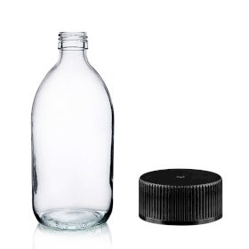 Sticlă pentru Medicamente din Sticlă Transparentă de 300 ml cu Capac din Plastic Negru