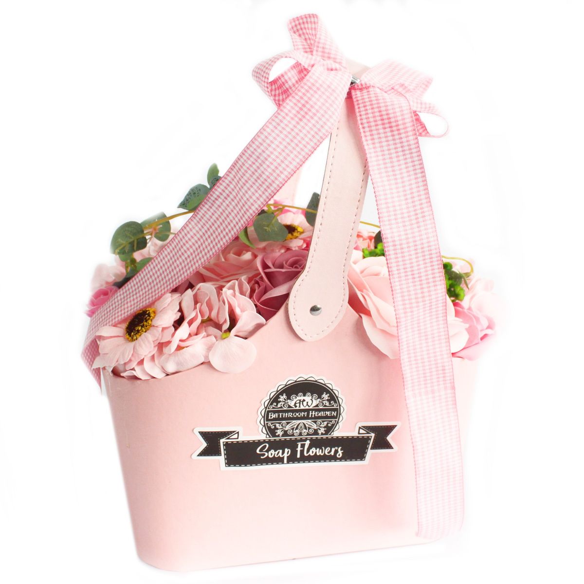 Cesto com ramo de flores de sabonete - rosa