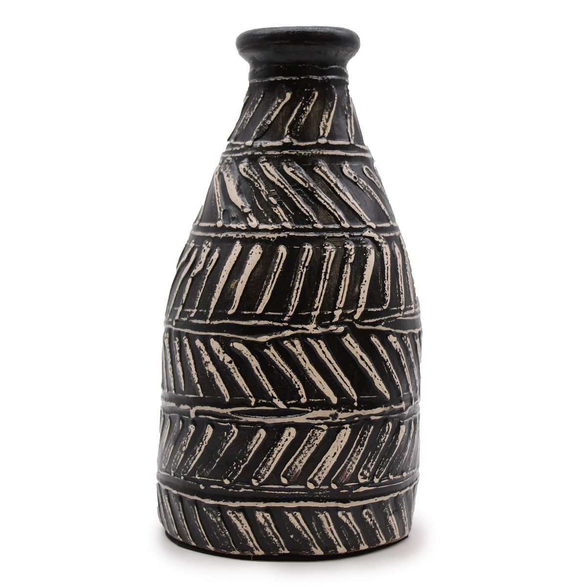 Vaso de cerâmica com motivo grego - Castanho
