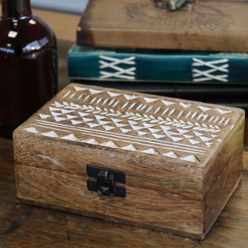 Boîte en Bois Délavée Blanc - 6x4 Design Aztec