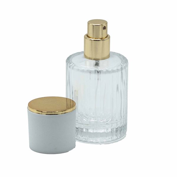 Frascos Redondos com Nervuras 30 ml - Spray e Tampa - Branco