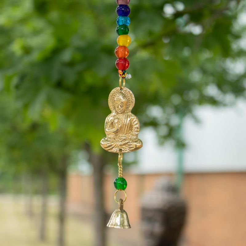 Indian Chimes - Brass Buddha with Chakra Beads String Bells - 53cm