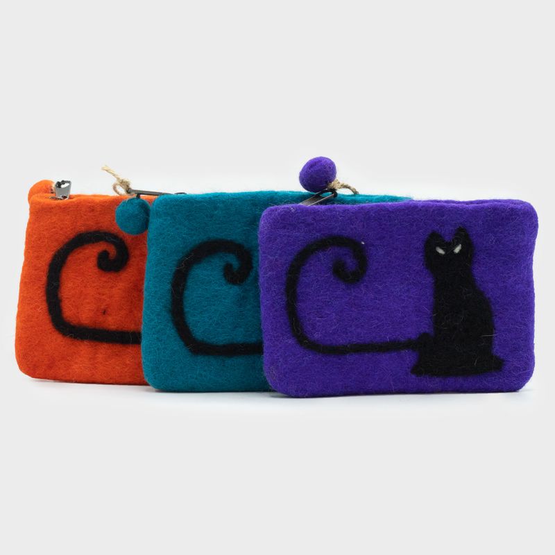 Pochette Zippée en Feutre Naturel (assortiment) - Visage de Chat