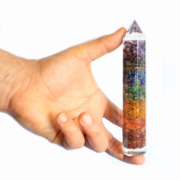 Baguette d'Alimentation en Orgonite 15cm Cuivre & Gemmes