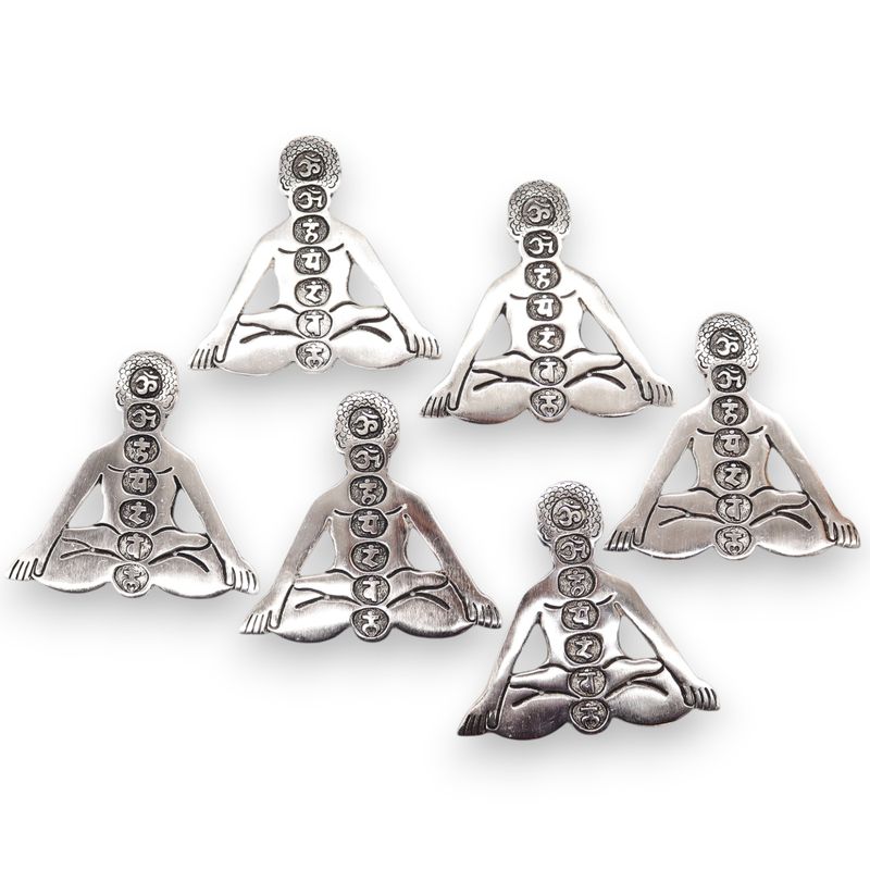 Porte-encens Yoga des 7 chakras en aluminium poli 12x12cm