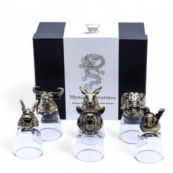 Gift Set of 6 Shot Glasses (50ml) - Mystical Creatures - Antique Bronze
