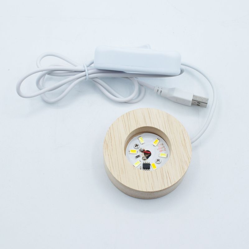 6cm Round Wooden USB LED Stand - Cool/Warm/Daylight