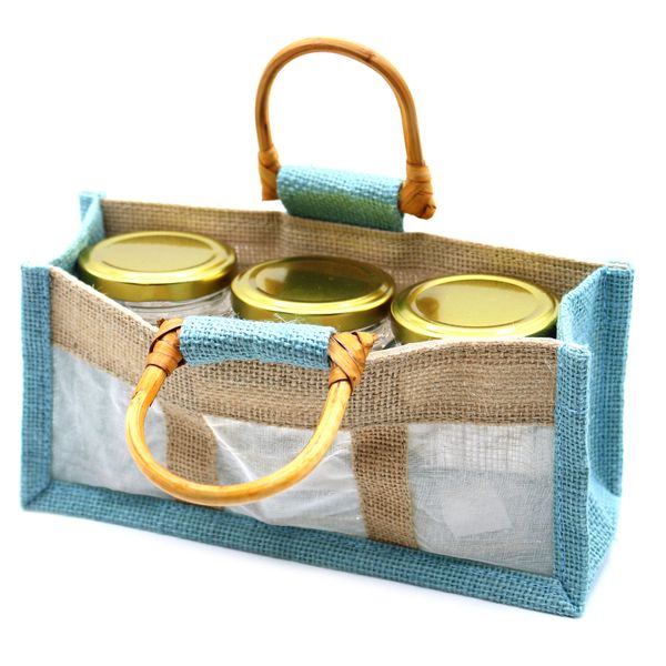 Paniers en Jute et Coton - 3 Fenêtres - Bleu Clair