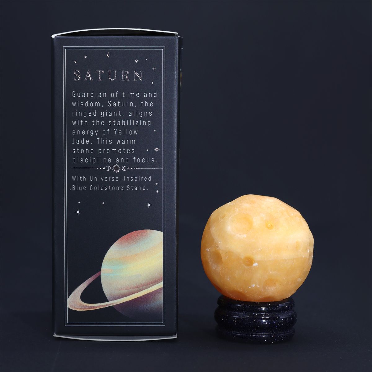 1x Planeta de Jade Amarelo com Suporte Solar (SATURNO) - 40 mm