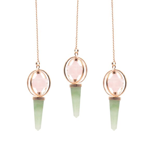 Heart Compass- Two Piece Spinning Merkaba Star in Copper Pendulum -  Rose Quartz & Green Aventurine