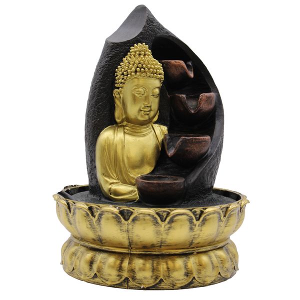 Fonte de Água de Mesa - 30 cm - Buda dourado e potes para derramar