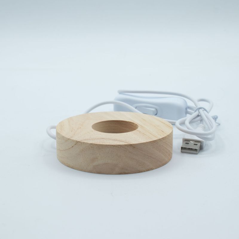 Дерев'яна LED-підставка з USB Кругла 8 см  - Холодне/Тепле/Денне Світло