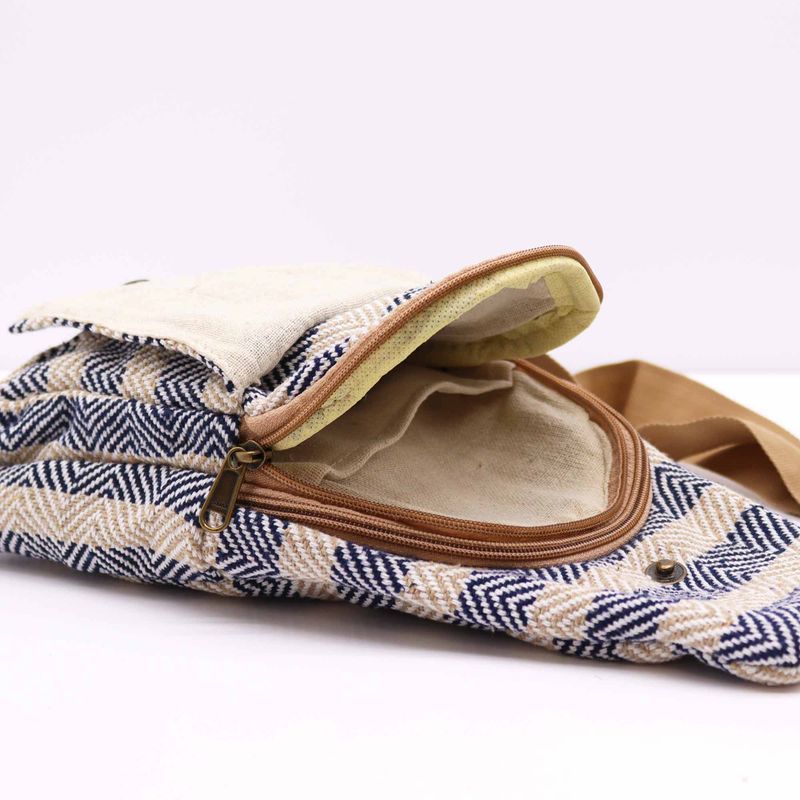 Sac Bandoulière Coton Naturel - Marron clair et bleu marine