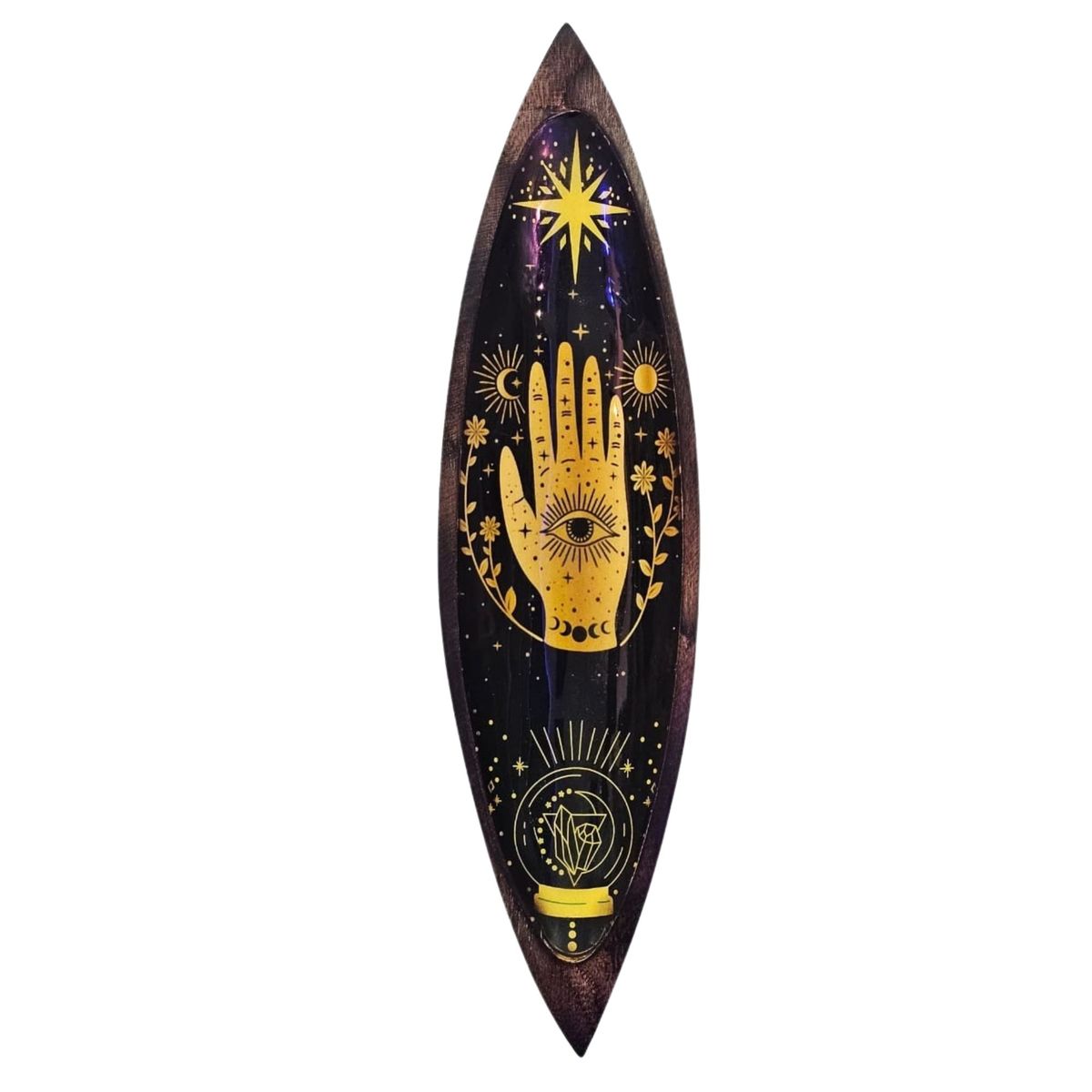 Porta-incensos esmaltado - Madeira de manga - Hamsa