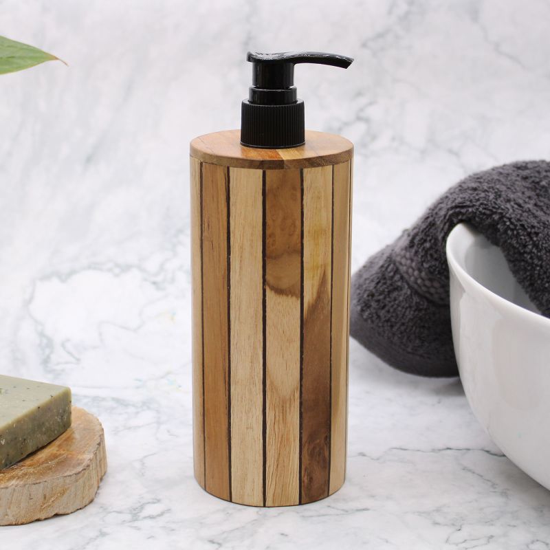 Distributeur de Savon en Teck Naturel - Rond