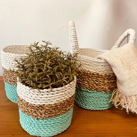 Set Košíků z Mořské Trávy - Zelená / Přírodní / Bílá